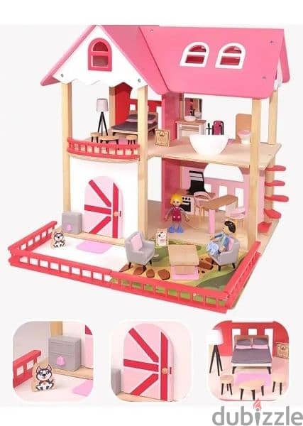 Wooden Doll House With Furniture 55.9 x 54 x 8 CM 1