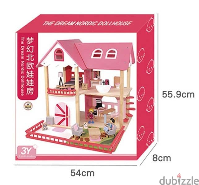 Wooden Doll House With Furniture 55.9 x 54 x 8 CM 2
