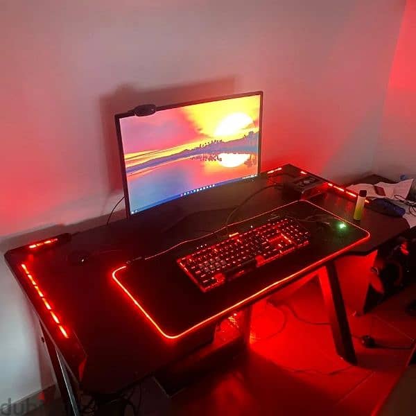 Gaming Desk With Led Lights, Headset Holder & Cup Holder 5