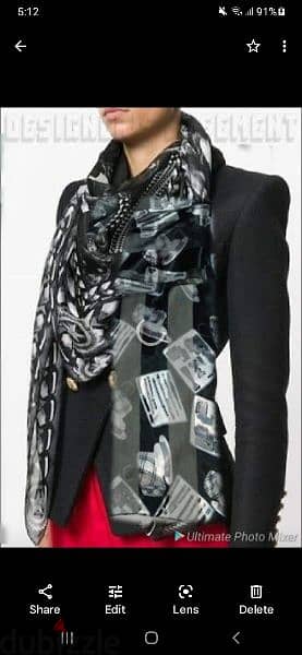 silk scarf colour black with grey print 1