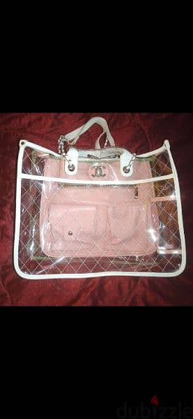 transparent handbag white and pink xL size 1