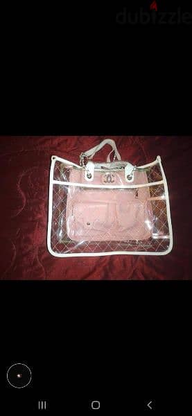 transparent handbag white and pink xL size 2