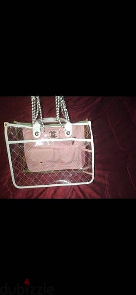 transparent handbag white and pink xL size 3