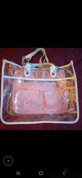transparent handbag white and pink xL size 4