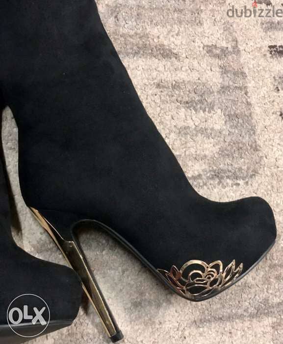 High heel boots, women shoes with elegant gold black 1