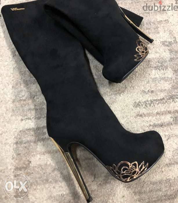 High heel boots, women shoes with elegant gold black 2