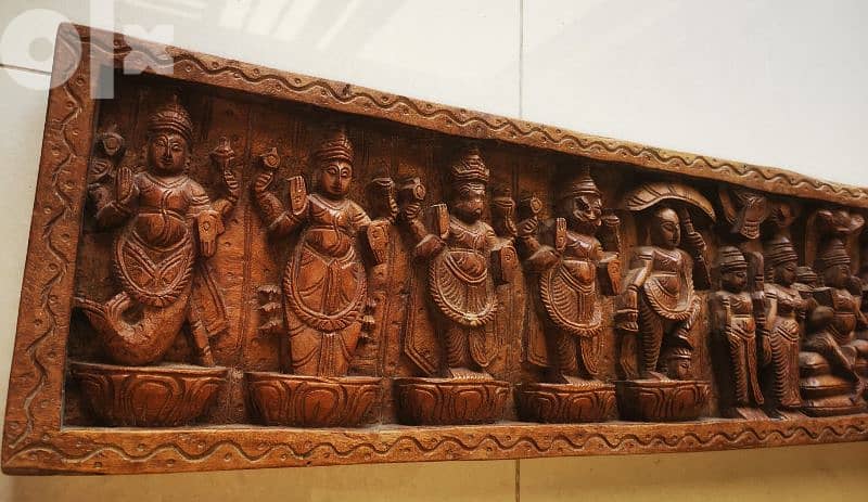 Lord Vishnu dashavatara with goddess Lakshmi wooden panel 3