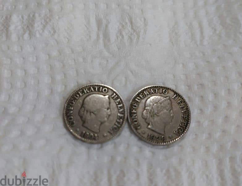 set of two silver Switzerland Swiss Coin years 1904 & 1929 2