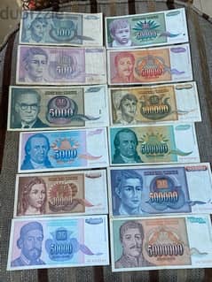 مجموعة ١٢ عملة تشيكوسلوفاكيا من ١٠٠ حتى ٥ مليون دينار اصدار سنة ١٩٩٣