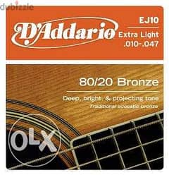 D'addario EJ10 80/20 Bronze Extra Light Acoustic Guitar Strings