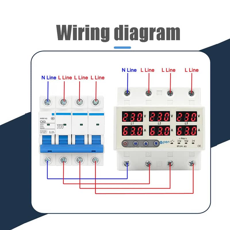 Three phase voltage and current protector 3p+1n 5