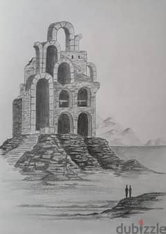 Ruins drawing graphite on paper