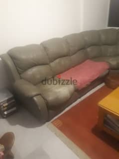 corner real leather with bed and recliner