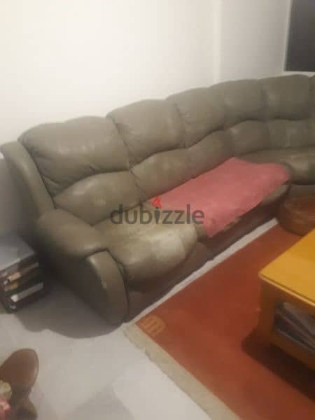 corner real leather with bed and recliner 0