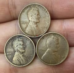 مجموعة ٣ قطع لاول اصدارات سنت لينكولن سنة١٩٠٩. و ١٠ و١١ السعر للمجموعة