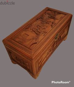 19th. century Chinese camphor wood chest entirely carved by hand 0