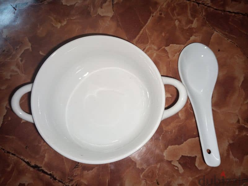 ceramic soup and noodles bowls with spoons set 4