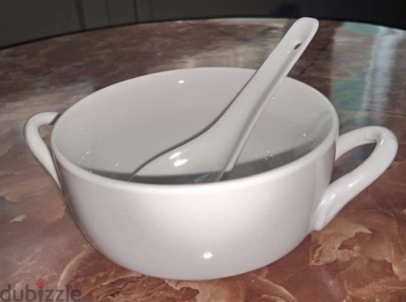 ceramic soup and noodles bowls with spoons set 8