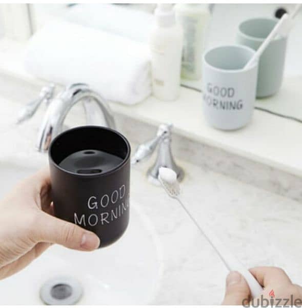 good morning teeth brushes holder cup 1