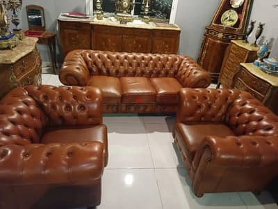 salon chesterfield capiton havane color 3 pieces original england