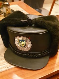 Ukrainian police winter hat. real leather.