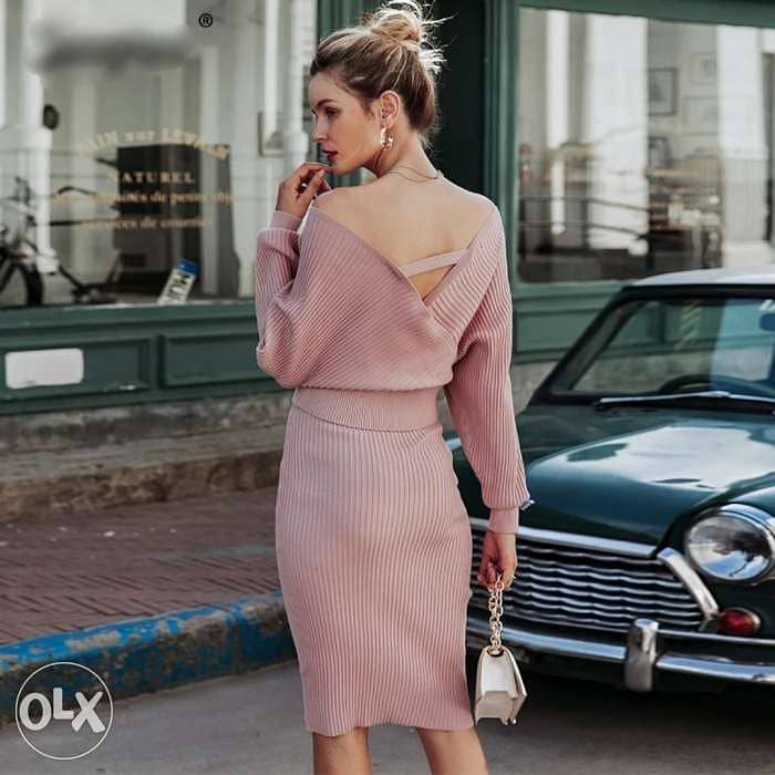 v-neck women knitted skirt suits 1