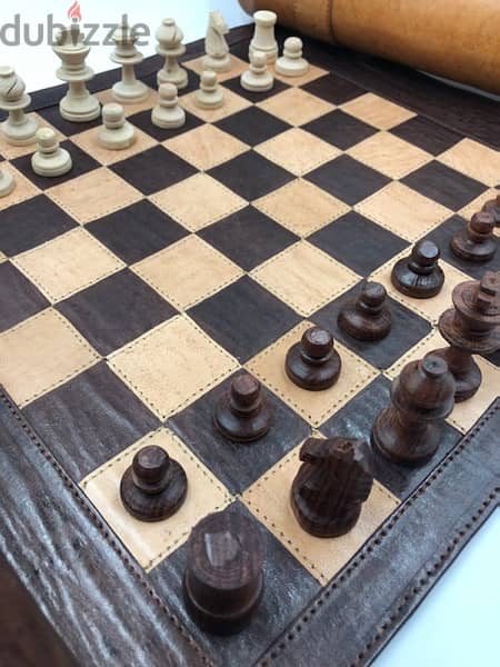 Chess set Real Leather roll up 3