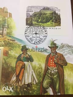 عملة النمسا مع غلاف تذكاري وطوابع
