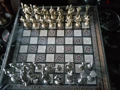 طاولة شطرنج مصدفة مع جوارير حجار نحاس روعة 0