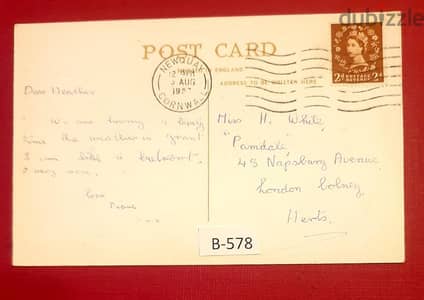 Lot # B-578 England 1957 old postcard Tolcarne Beach