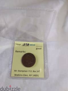 Indian Head USA cent year 1898 Dealer Certified