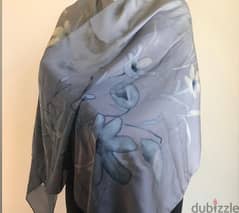 Armani Collezioni grey and blue 100% silk scarf 0