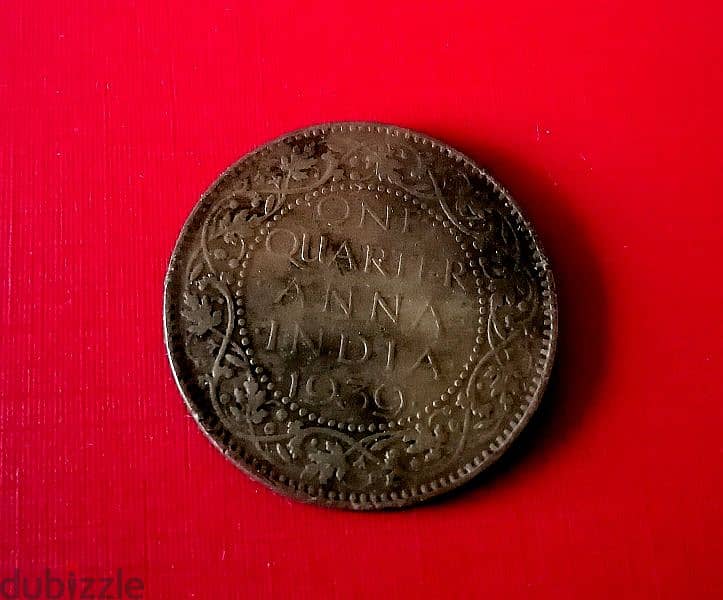 1939 British India KGVI quarter Anna bronze coin 2