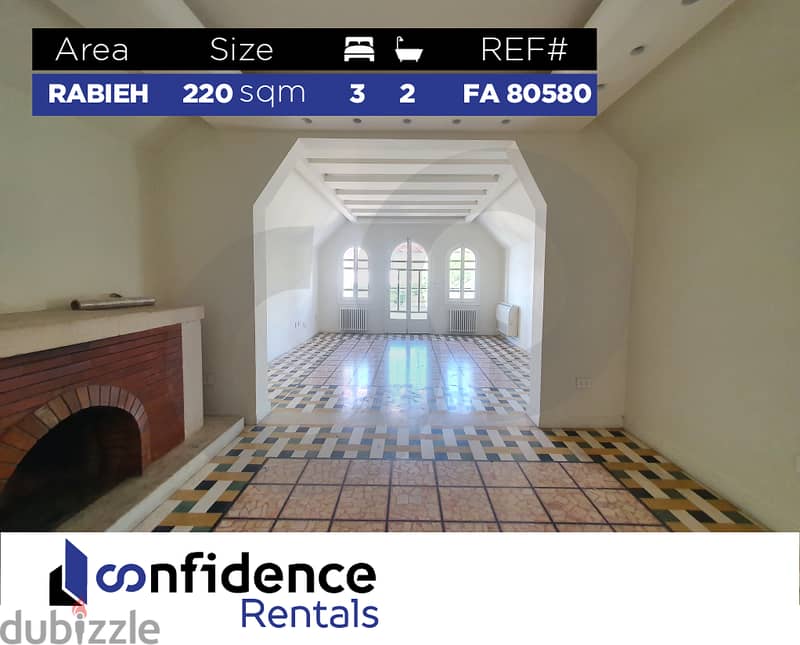 Only 14000$/year! 220sqm apartment for rent in Rabieh! REF#FA80580 0