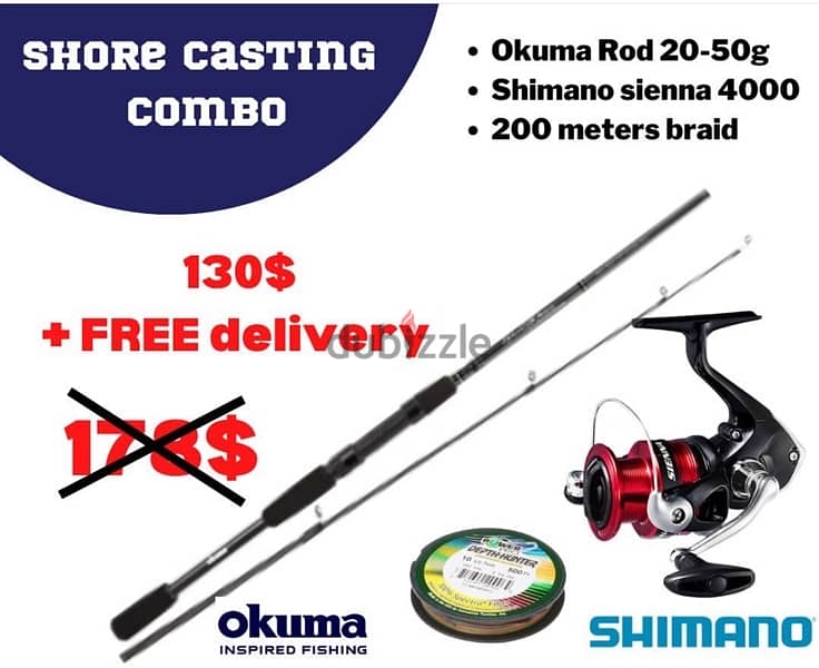 Fishing Casting set combo Offer Shimano Okuma reel and rod عرض صيد سمك 0