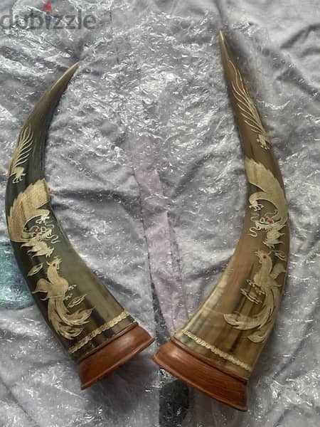 real indian hand carved buffalo horns 1