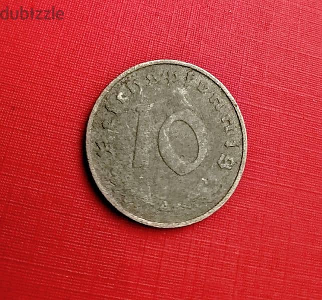 1942 Germany Nazi Third Reich Hitler Gov. 10 Pfennig zinc coin 1