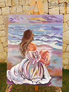 "Girl by the Sea" painting