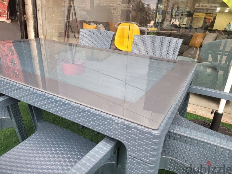 Table +Glass Top+ 6 Chairs Rattan 1