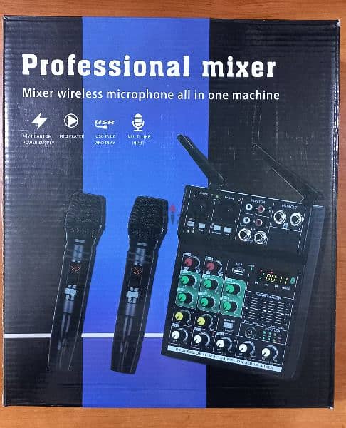 mixer 4ch with 2 mic wireless + usb + bluetouth 2
