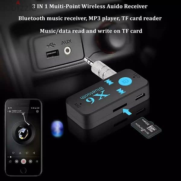 X6 Bluetooth AUX Audio Reciever Adapter Rechargeable 2