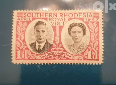 1947 South Rhodesia Royal visit KGVI & Q. Elizabeth II 1d stamp