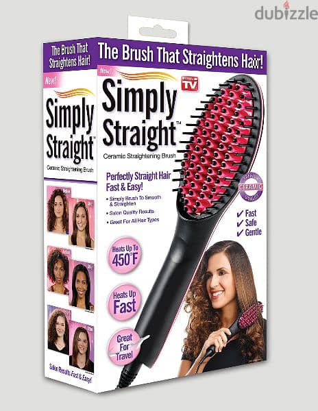 Simply Straight Ceramic Hair Straightening Brush, Black/Pink 0