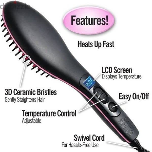 Simply Straight Ceramic Hair Straightening Brush, Black/Pink 2