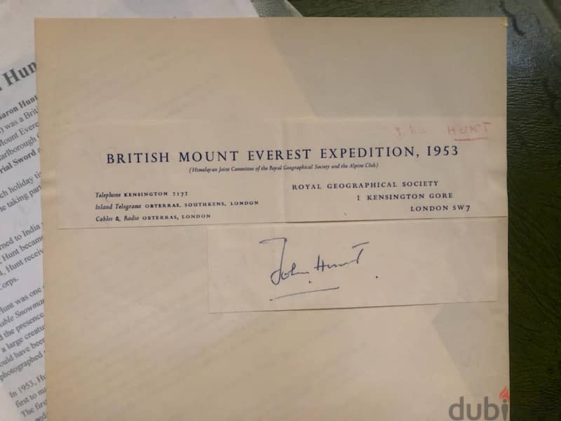 RARE 1953 1st expedition MOUNT EVEREST signed autograph sir John Hunt 1