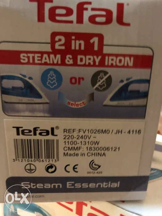Tefal steam and dry iron 1100w max 1300w 5