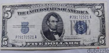 Five USA banknote  year 1934 Silver Certificate