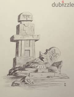 Temple ruins drawing 0