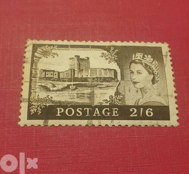 1955 Great Britain QEII castles 2/6 brown vintage stamp 0