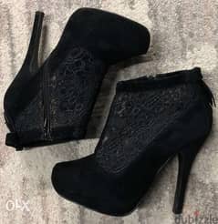 women shoes, ankle boots, black, mokhmal & with dentelle